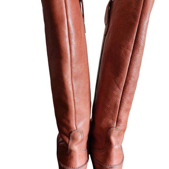 Italian Cognac Brown Knee High Leather Boots Size 9.5 M - Picture 5 of 10